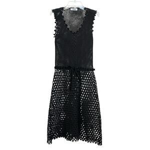 Moschino Cheap & Chic 90s Black Sheer Crochet Sleeveless Scoop Neck A-Line Dress